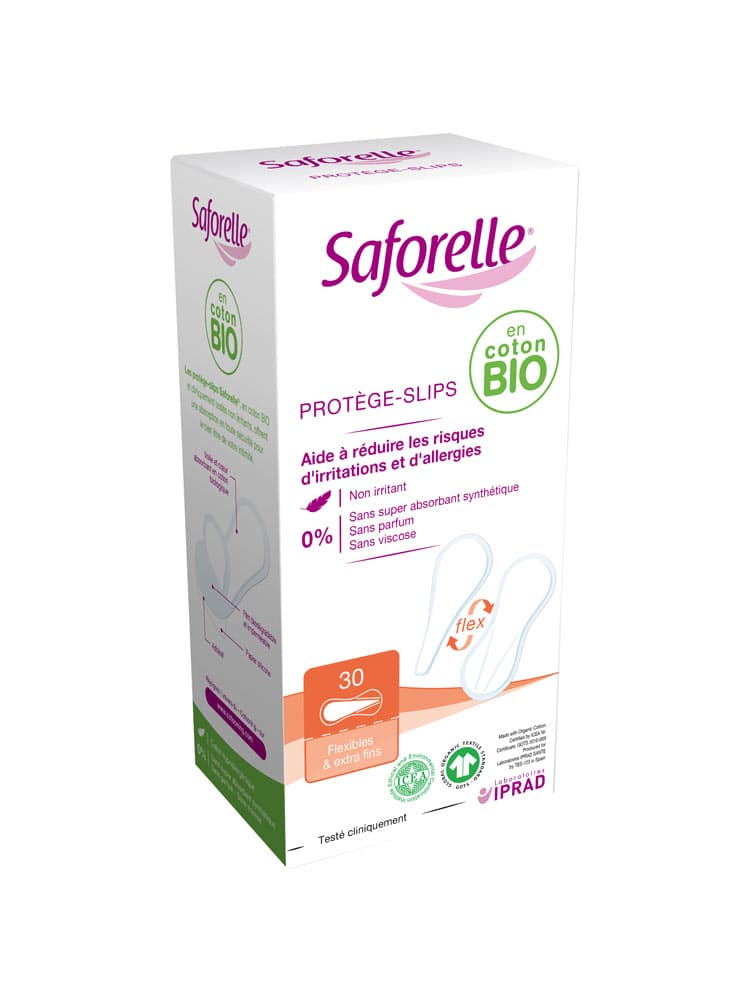 Saforelle 30 Protège-Slips en Coton Bio Flexibles & Extra-Fins