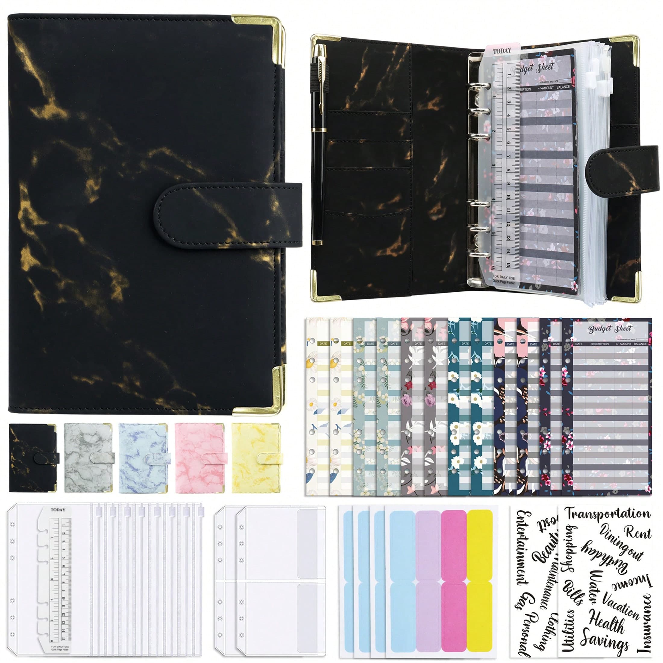 Carnet De Comptabilité Créatif À Feuilles Mobiles A6, Planificateur Financier De Budget En Espèces, Couverture En Pu À Motif De Marbre, Reliure